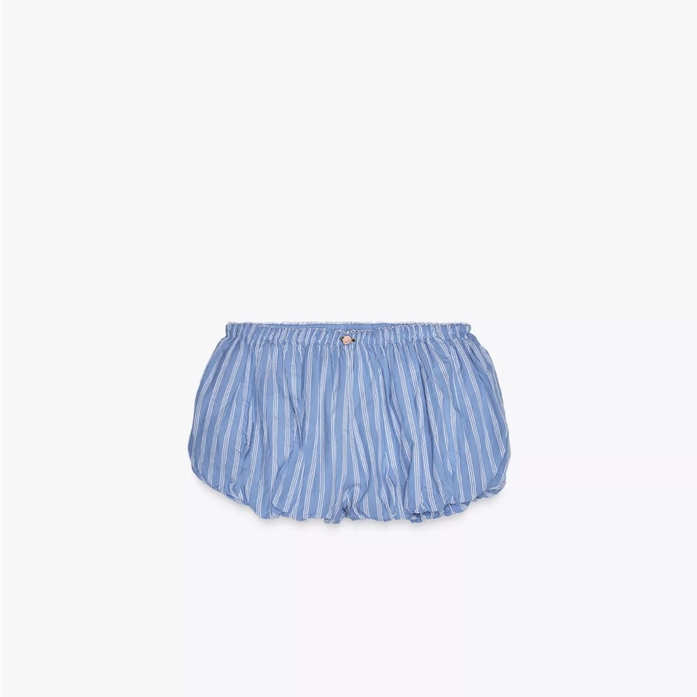 Zara Blue Striped Mini Bubble Volume Shorts